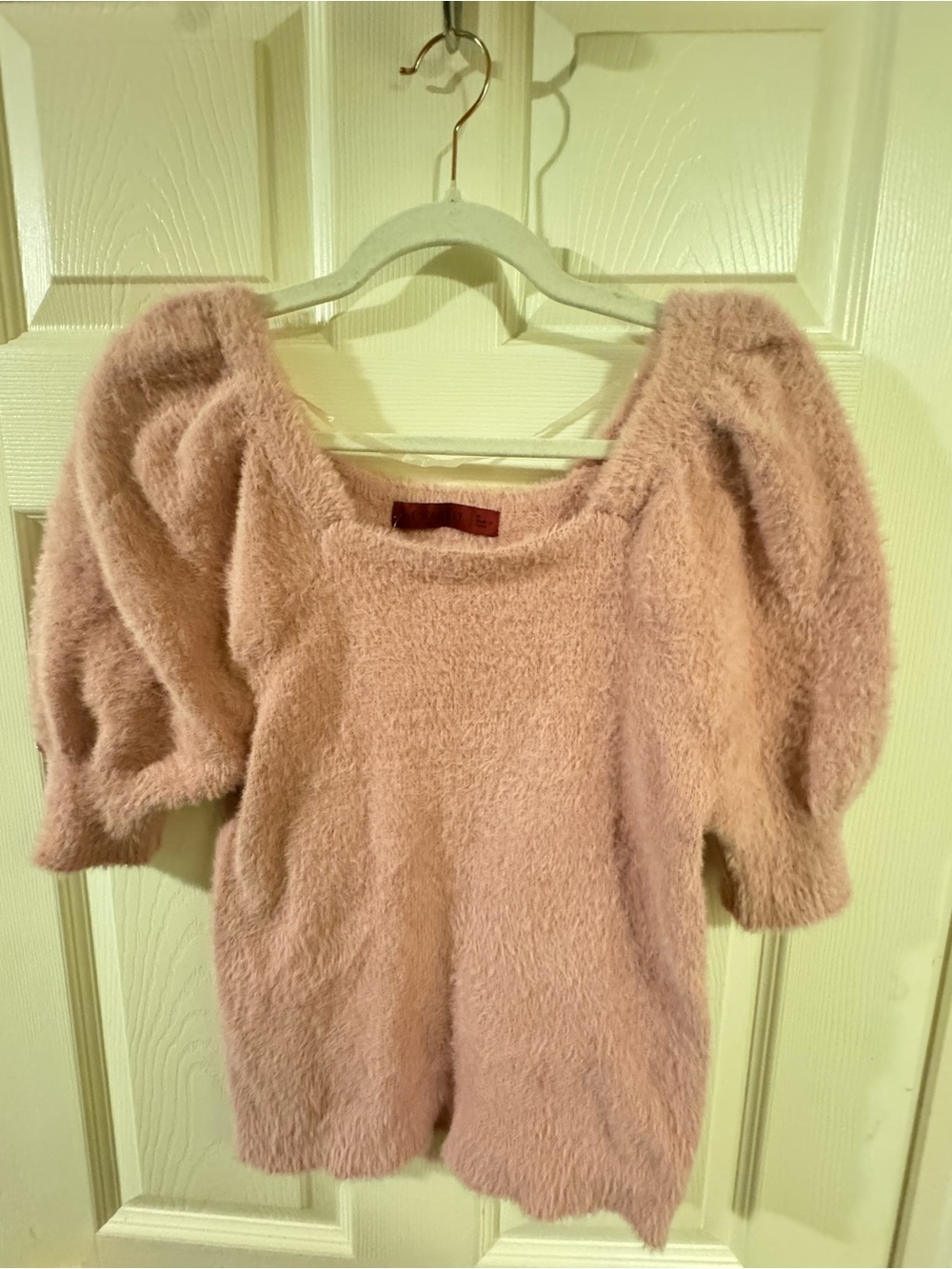 Feminine Blush Off-the-Shoulder Puff-Sleeve Sweater